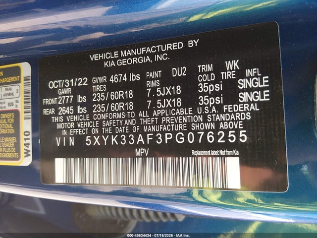 Продаж на аукціоні авто 2023 Kia Sportage Ex, vin: 5XYK33AF3PG076255, номер лоту: 45634434