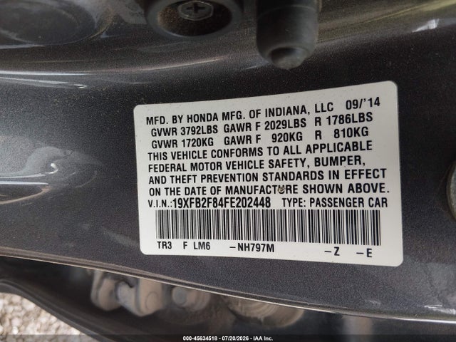 Honda CIVIC EX 2015 19XFB2F84FE202448 Image 9