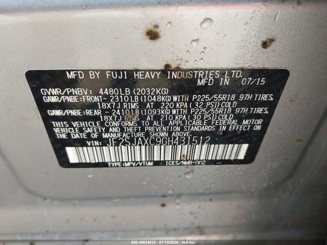 Subaru Forester 2.5i Touring 2016 JF2SJAXC9GH431512 Image 9
