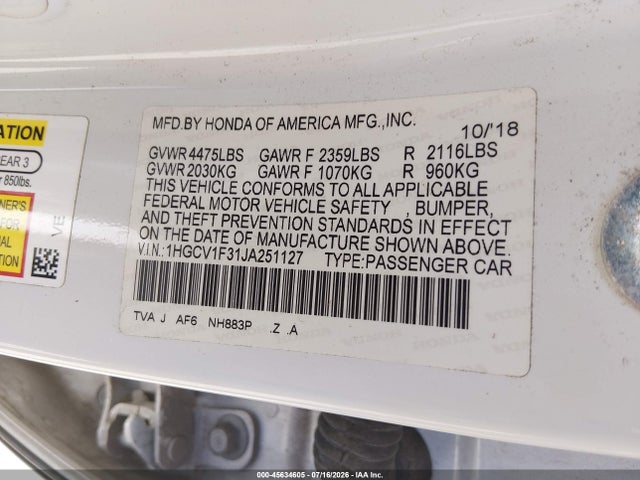1HGCV1F31JA251127 Honda Accord Sport