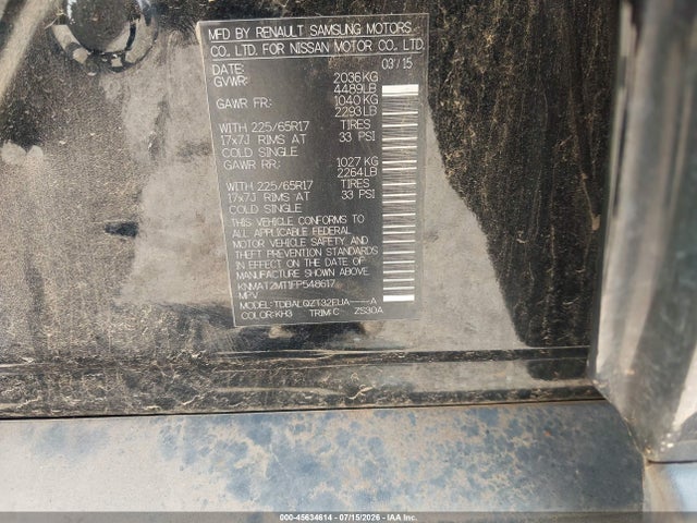 Nissan ROGUE SV 2015 KNMAT2MT1FP548617 Image 9