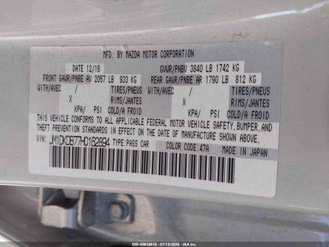 Aukcja sprzedaży 2017 Mazda Cx-3 Sport, vin: JM1DKDB77H0162894, numer aukcji: 45634616
