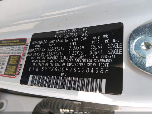 45634623 :رقم المزاد ، 5XYK6CDF7SG284988 vin ، 2025 Kia Sportage X-line مزاد بيع