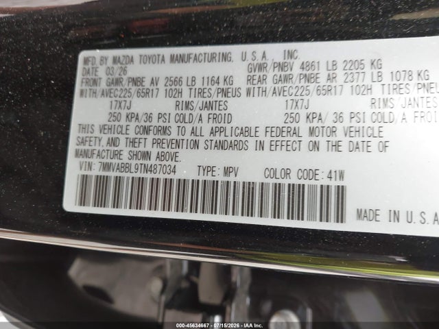 45634667 :رقم المزاد ، 7MMVABBL9TN487034 vin ، 2026 Mazda Cx-50 2.5 S Preferred مزاد بيع