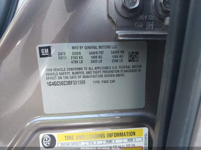 Aukcja sprzedaży 2011 Buick Lacrosse Cxl, vin: 1G4GC5EC3BF321368, numer aukcji: 45634734