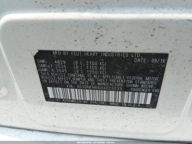 Aukcja sprzedaży 2017 Subaru Legacy 3.6r Limited, vin: 4S3BNEN66H3023233, numer aukcji: 45634760
