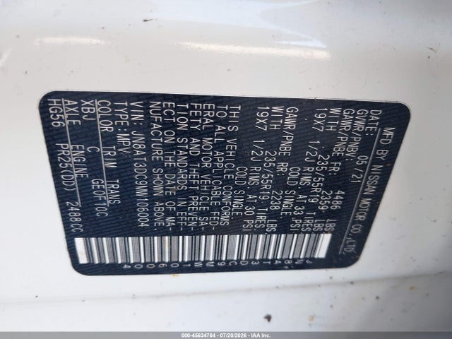 JN8AT3DC9MW106004 Nissan Rogue Platinum Fwd