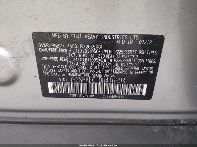 2013 Subaru Forester 2.5x Limited მანქანა იყიდება აუქციონზე, vin: JF2SHAEC1DH416903, აუქციონის ნომერი: 45634768