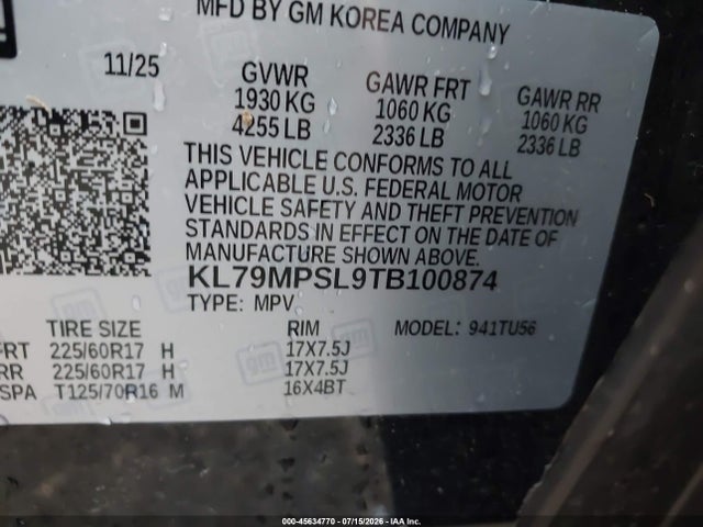KL79MPSL9TB100874 Chevrolet Trailblazer Fwd Lt