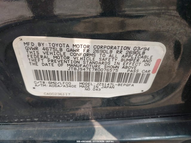 Aukcja sprzedaży 1994 Lexus Gs 300, vin: JT8JS47E7R0076575, numer aukcji: 45634898