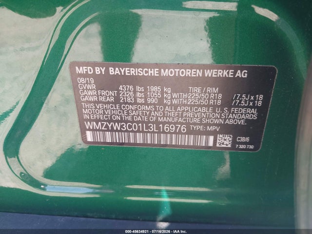 Продаж на аукціоні авто 2020 Mini Countryman Cooper, vin: WMZYW3C01L3L16976, номер лоту: 45634921