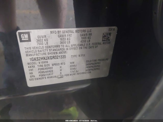 Продажа на аукционе авто 2016 Gmc Yukon Xl Denali, vin: 1GKS2HKJXGR321335, номер лота: 45634924