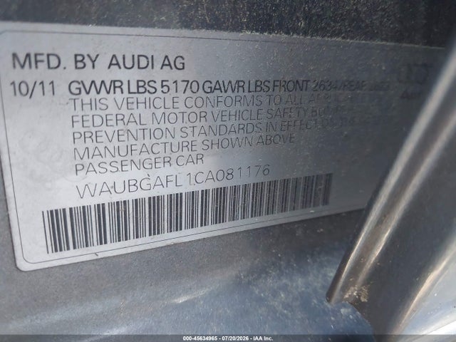 45634965 :رقم المزاد ، WAUBGAFL1CA081176 vin ، 2012 Audi S4 Premium Plus مزاد بيع