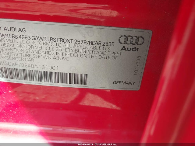 45634974 :رقم المزاد ، WAUKF78E48A131001 vin ، 2008 Audi A4 2.0t Avant Special Edition مزاد بيع