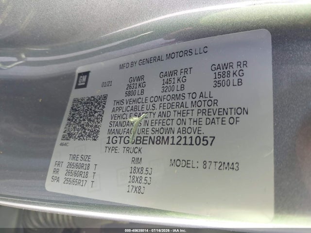 Продаж на аукціоні авто 2021 Gmc Canyon 2wd  Short Box Elevation Standard, vin: 1GTG5BEN8M1211057, номер лоту: 45635014