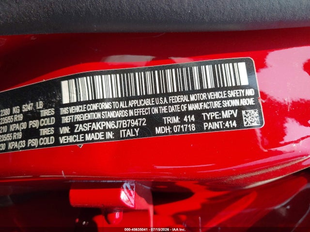 Продажа на аукционе авто 2018 Alfa Romeo Stelvio Sport Awd, vin: ZASFAKPN6J7B79472, номер лота: 45635041