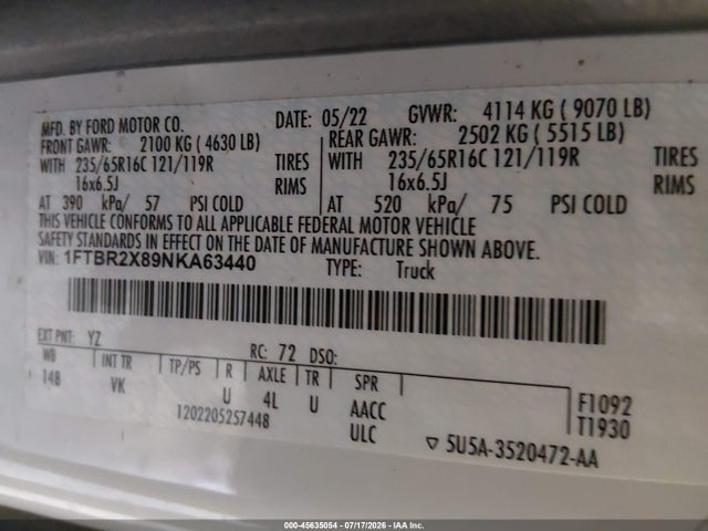 1FTBR2X89NKA63440 Ford Transit-250