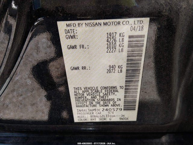 Nissan Altima 2.5 S 2018 1N4AL3AP9JC240579 Image 9