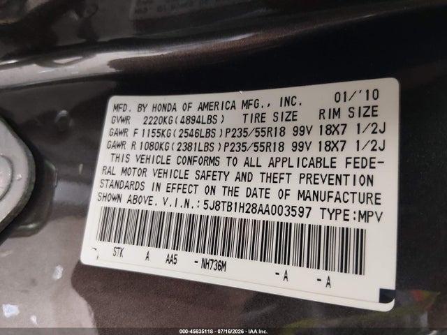 Продаж на аукціоні авто 2010 Acura Rdx, vin: 5J8TB1H28AA003597, номер лоту: 45635118