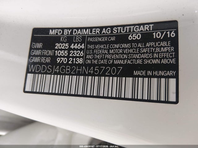 Продаж на аукціоні авто 2017 Mercedes-benz Cla 250 4matic, vin: WDDSJ4GB2HN457207, номер лоту: 45635167