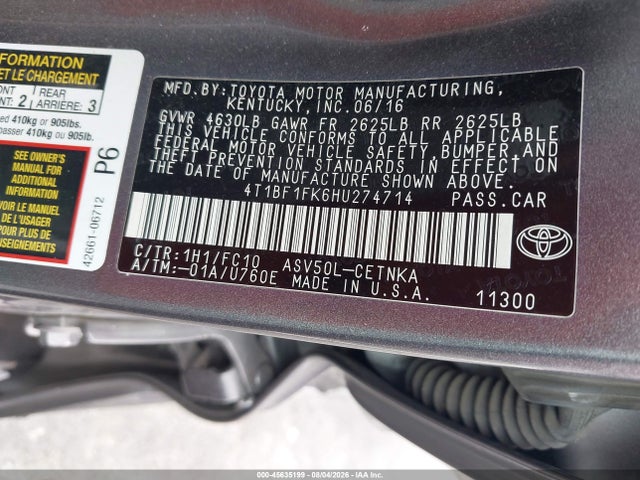 4T1BF1FK6HU274714 Toyota CAMRY LE