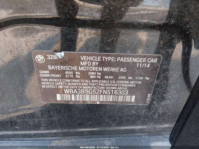 Aukcja sprzedaży 2015 Bmw 328i Xdrive, vin: WBA3B5G52FNS16303, numer aukcji: 45635209