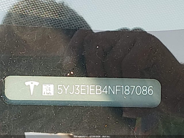 Aukcja sprzedaży 2022 Tesla Model 3 Long Range Dual Motor All-wheel Drive, vin: 5YJ3E1EB4NF187086, numer aukcji: 45635211
