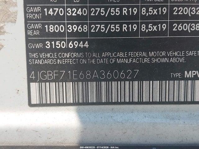 Aukcja sprzedaży 2008 Mercedes-benz Gl-class 4.6l, vin: 4JGBF71E68A360627, numer aukcji: 45635225