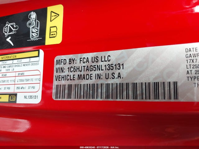 Jeep Gladiator Willys 4x4 2022 1C6HJTAG5NL135131 Image 9