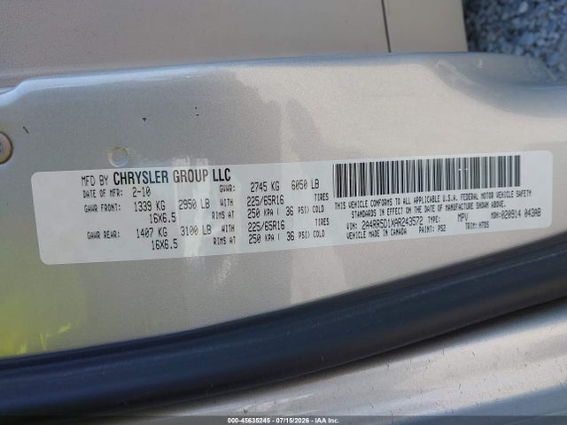 Продаж на аукціоні авто 2010 Chrysler Town & Country Touring, vin: 2A4RR5D1XAR243572, номер лоту: 45635245