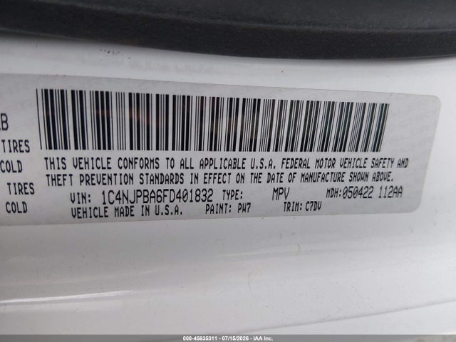 Aukcja sprzedaży 2015 Jeep Patriot Altitude Edition, vin: 1C4NJPBA6FD401832, numer aukcji: 45635311