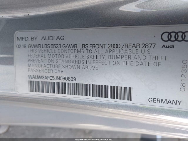 45635335 :رقم المزاد ، WAUW3AFC5JN090899 vin ، 2018 Audi A7 3.0t Premium Plus مزاد بيع