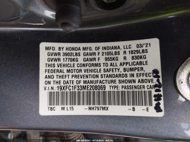 19XFC1F33ME208069 Honda CIVIC EX
