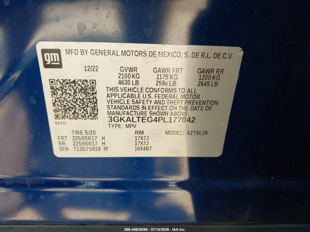 45635390 :رقم المزاد ، 3GKALTEG4PL177042 vin ، 2023 Gmc Terrain Awd Sle مزاد بيع
