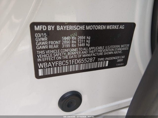 Продажа на аукционе авто 2015 Bmw 750li Xdrive, vin: WBAYF8C51FD655287, номер лота: 45635398
