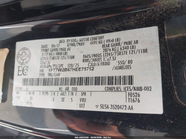 Продажа на аукционе авто 2017 Ford F-250 Xlt, vin: 1FT7W2B67HEE75752, номер лота: 45635399
