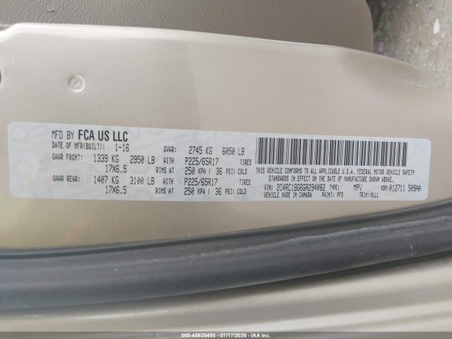 Aukcja sprzedaży 2016 Chrysler Town & Country Touring, vin: 2C4RC1BG6GR294082, numer aukcji: 45635405