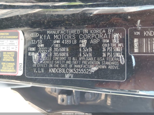 Aukcja sprzedaży 2019 Kia Niro Lx, vin: KNDCB3LC9K5255525, numer aukcji: 45635419
