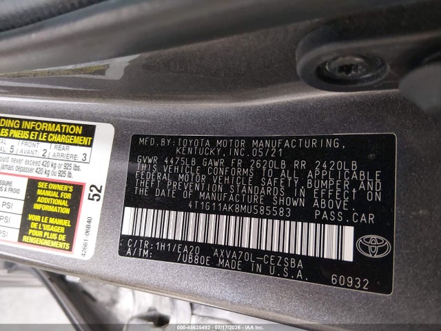 4T1G11AK8MU585583 Toyota CAMRY SE