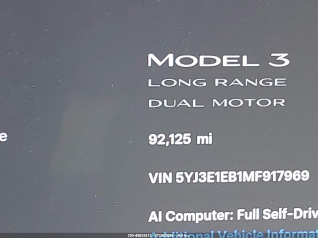 5YJ3E1EB1MF917969 Tesla Model 3 Long Range Dual Motor All-wheel Drive
