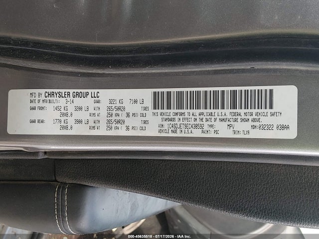 2014 Dodge Durango Citadel მანქანა იყიდება აუქციონზე, vin: 1C4SDJET9EC438592, აუქციონის ნომერი: 45635518