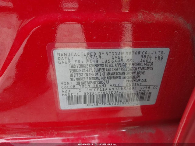 Nissan SENTRA SR 2019 3N1AB7AP6KY305873 Image 9