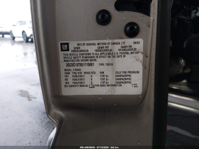 2005 Chevrolet Silverado 1500 Ls მანქანა იყიდება აუქციონზე, vin: 2GCEC13T851115661, აუქციონის ნომერი: 45635540