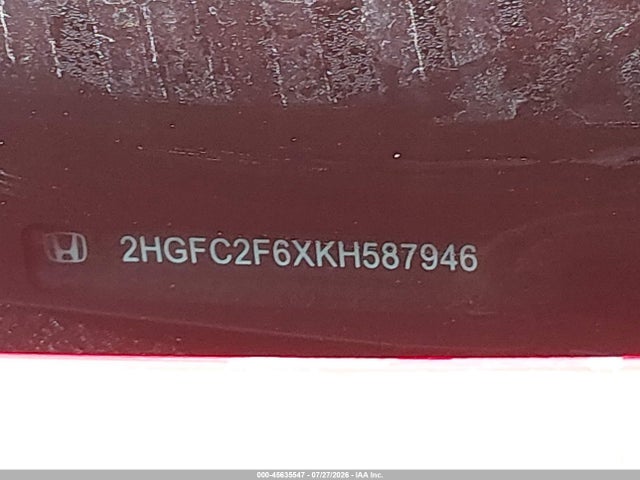 2019 Honda Civic Lx მანქანა იყიდება აუქციონზე, vin: 2HGFC2F6XKH587946, აუქციონის ნომერი: 45635547