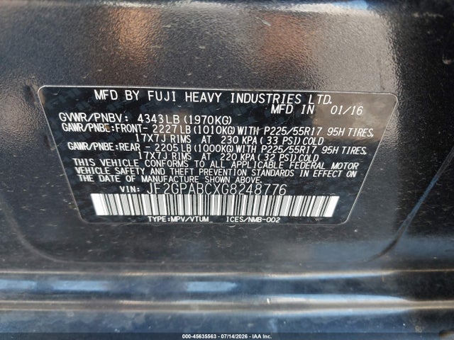 Subaru Crosstrek 2.0i Premium 2016 JF2GPABCXG8248776 Image 9