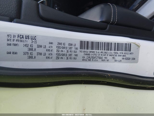 Aukcja sprzedaży 2015 Jeep Grand Cherokee Limited, vin: 1C4RJFBG4FC776642, numer aukcji: 45635615