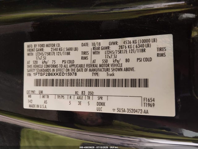 Ford F-250 Xl 2019 1FTBF2B6XKED15978 Image 9