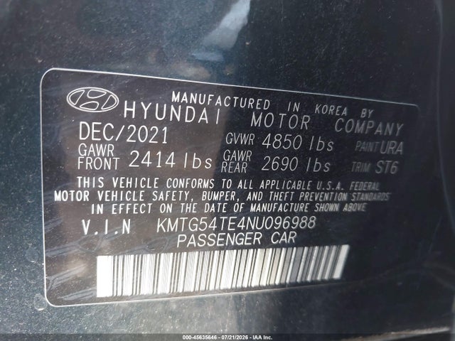 Aukcja sprzedaży 2022 Genesis G70 3.3t Rwd, vin: KMTG54TE4NU096988, numer aukcji: 45635646