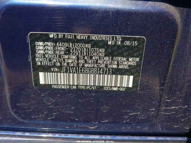 45635660 :رقم المزاد ، JF1VA1E68G8814713 vin ، 2016 Subaru Wrx Premium مزاد بيع