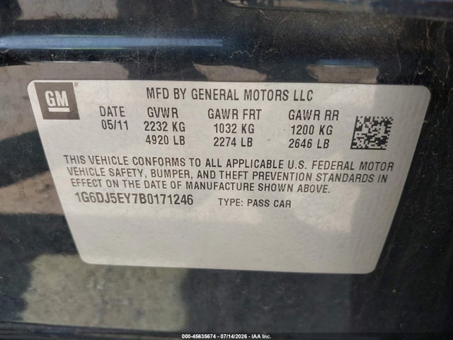 2011 Cadillac Cts Performance მანქანა იყიდება აუქციონზე, vin: 1G6DJ5EY7B0171246, აუქციონის ნომერი: 45635674